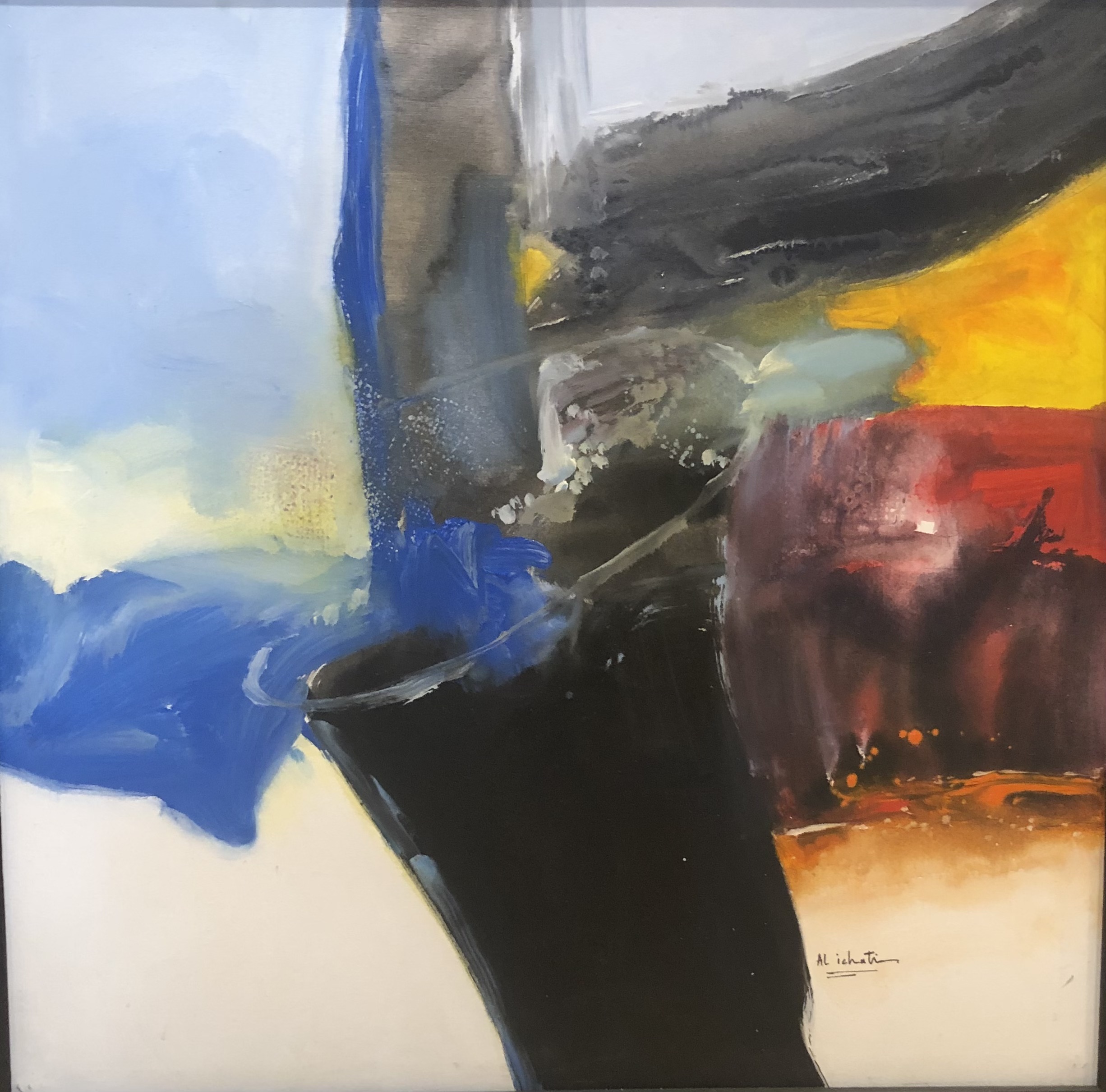 Tableau Abstrait nuées de bleu et touches dorées