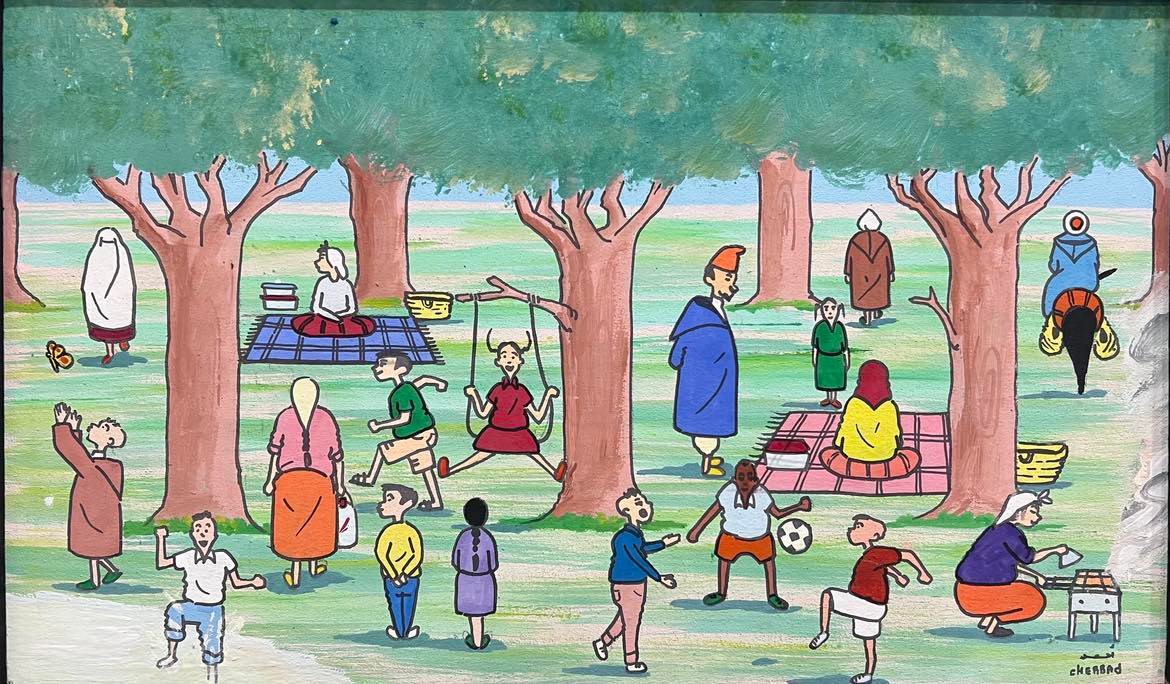 Tableau scène de parc marocain ludique