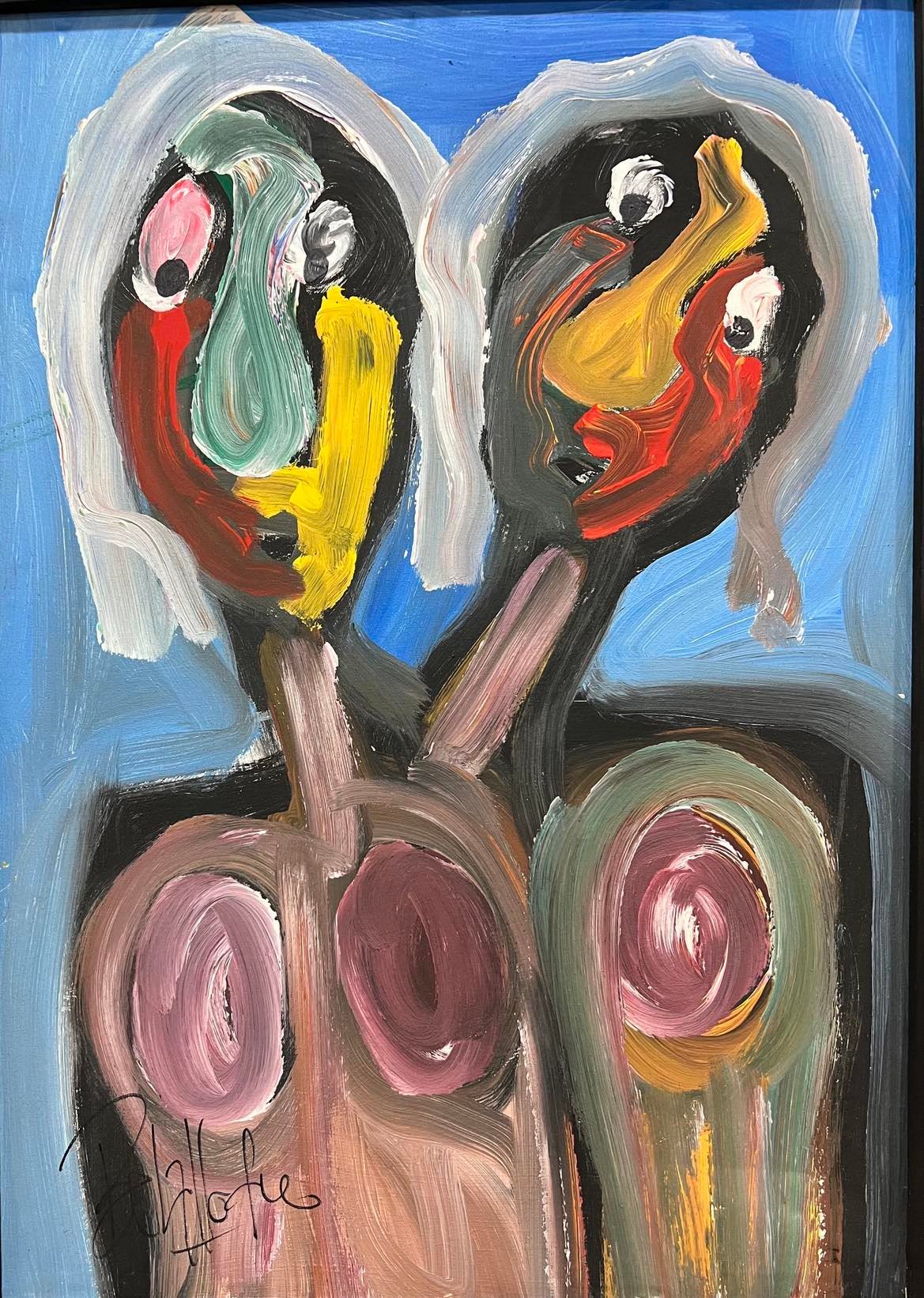 Tableau Abstrait duo de visages colorés