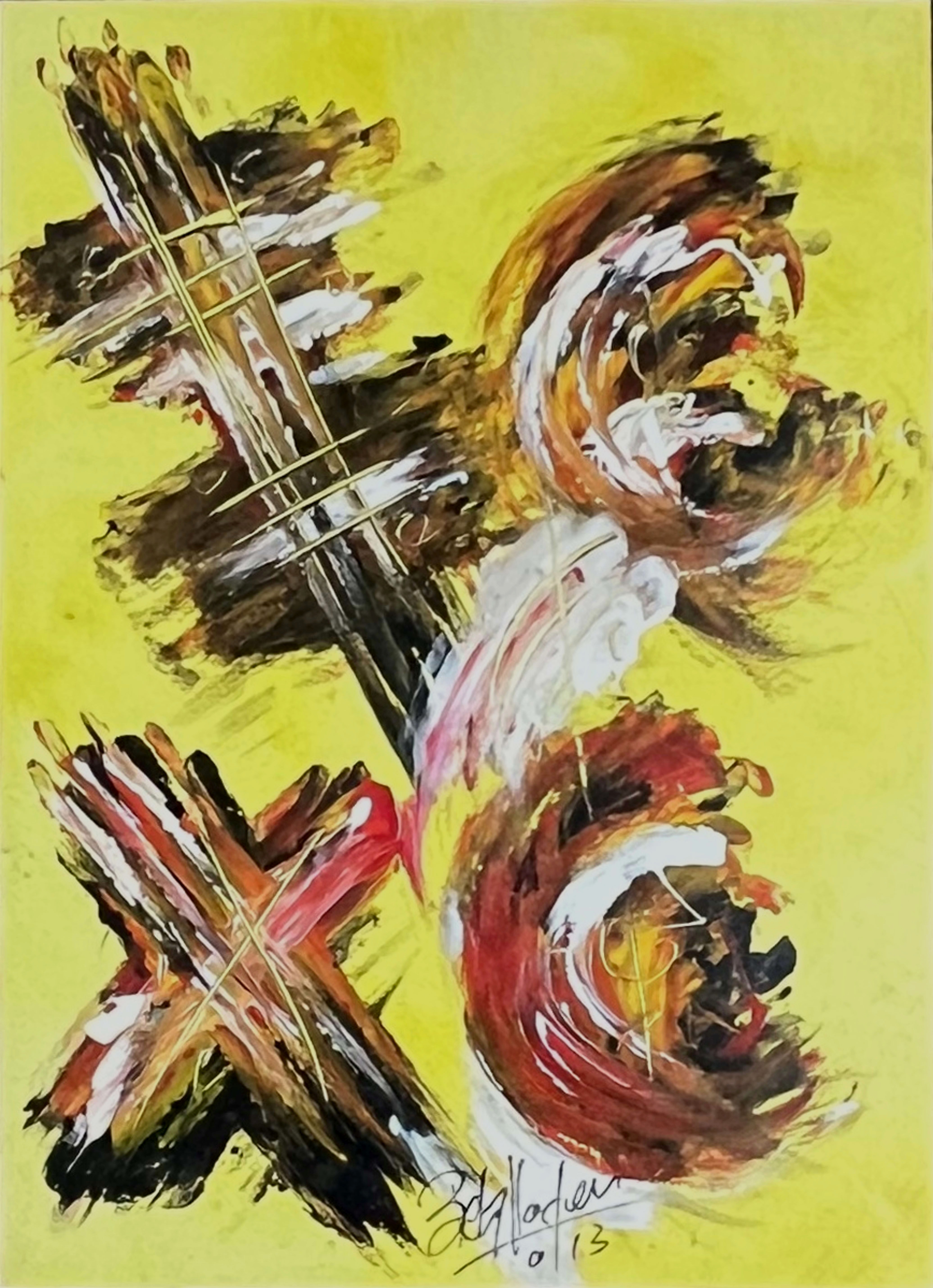 Tableau expressionniste marocain - personnage gestuel rouge et blanc