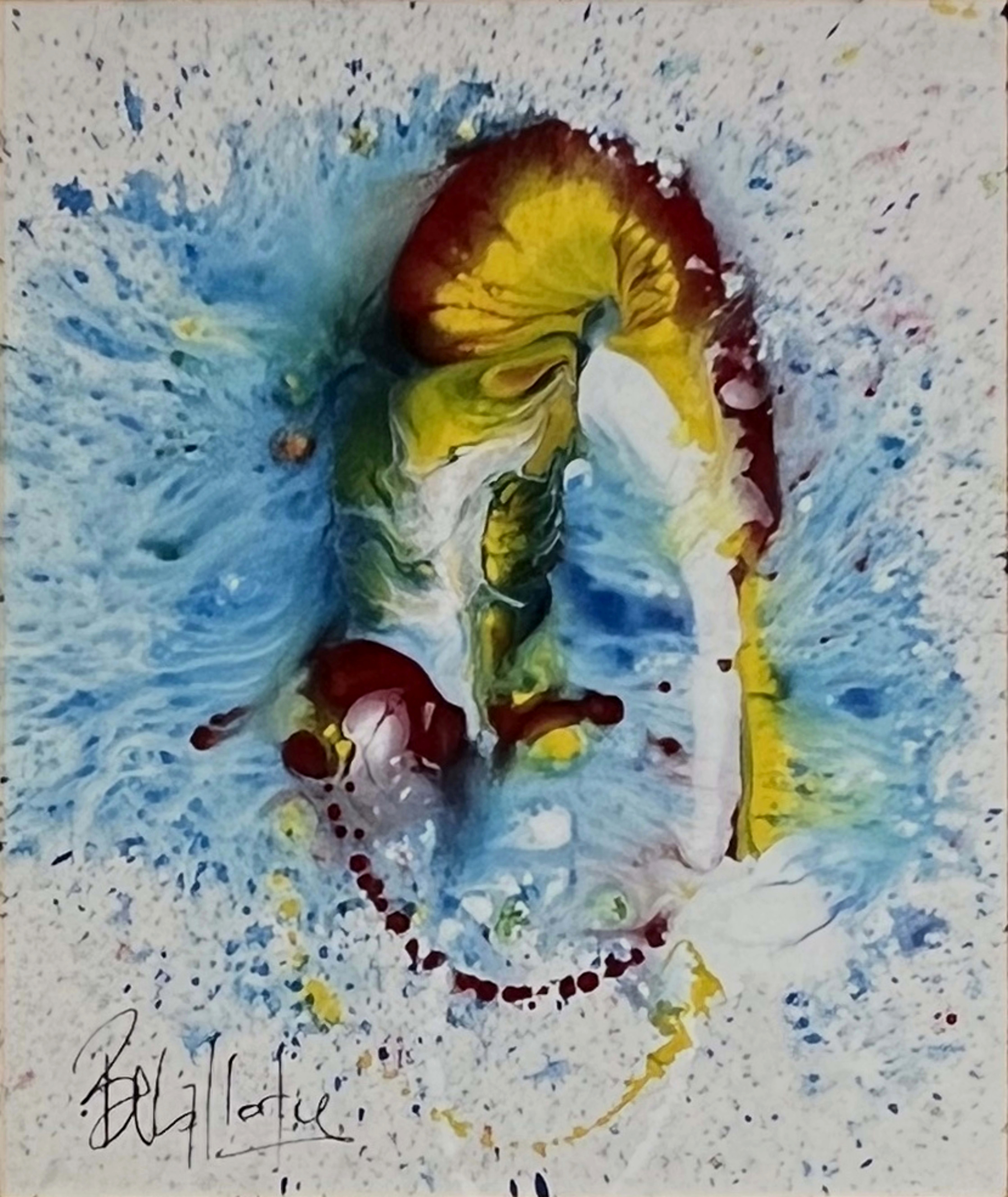 Tableau expressionniste marocain - visage bleu et jaune eclate