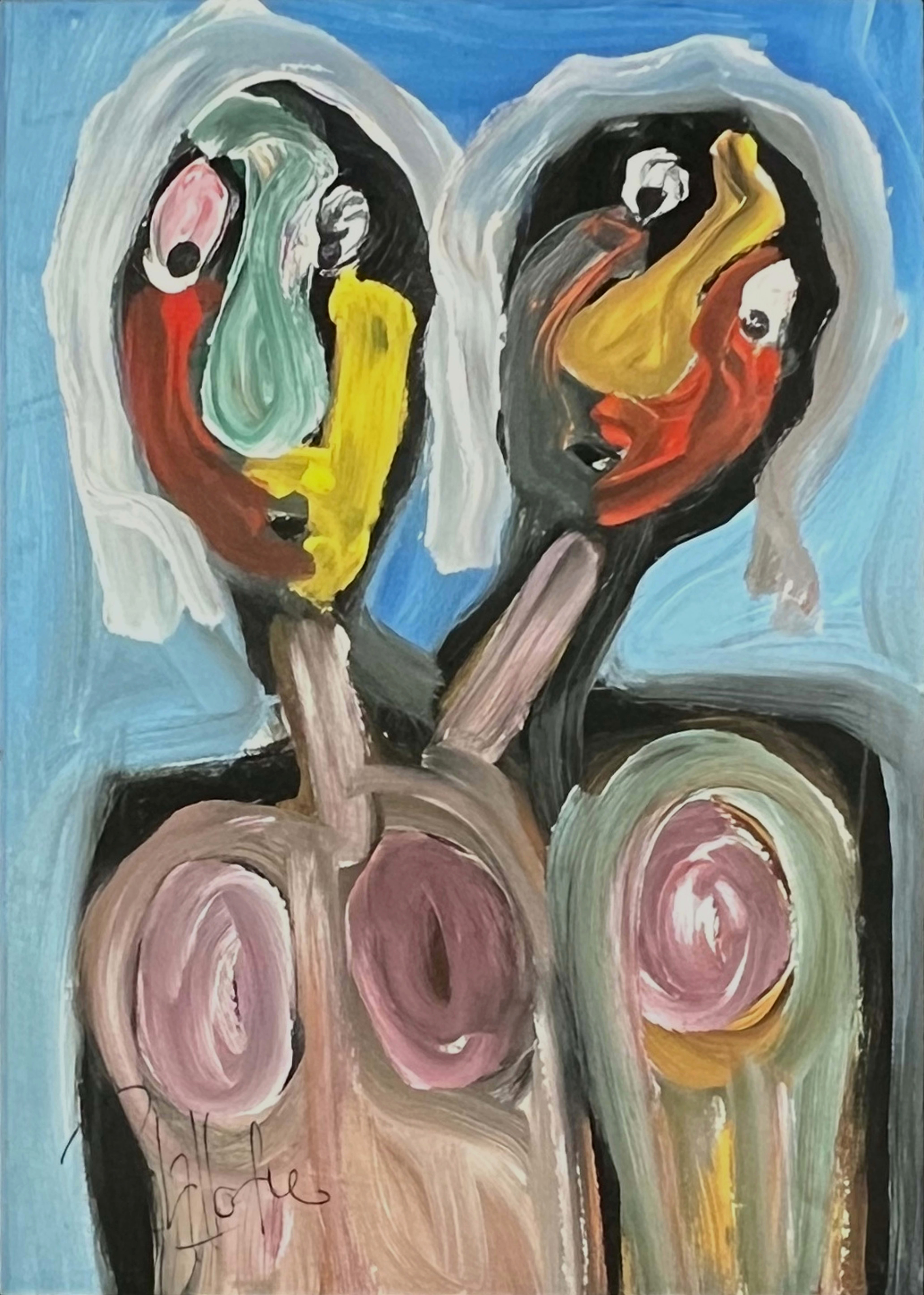 Tableau expressionniste marocain - deux visages fusionnels