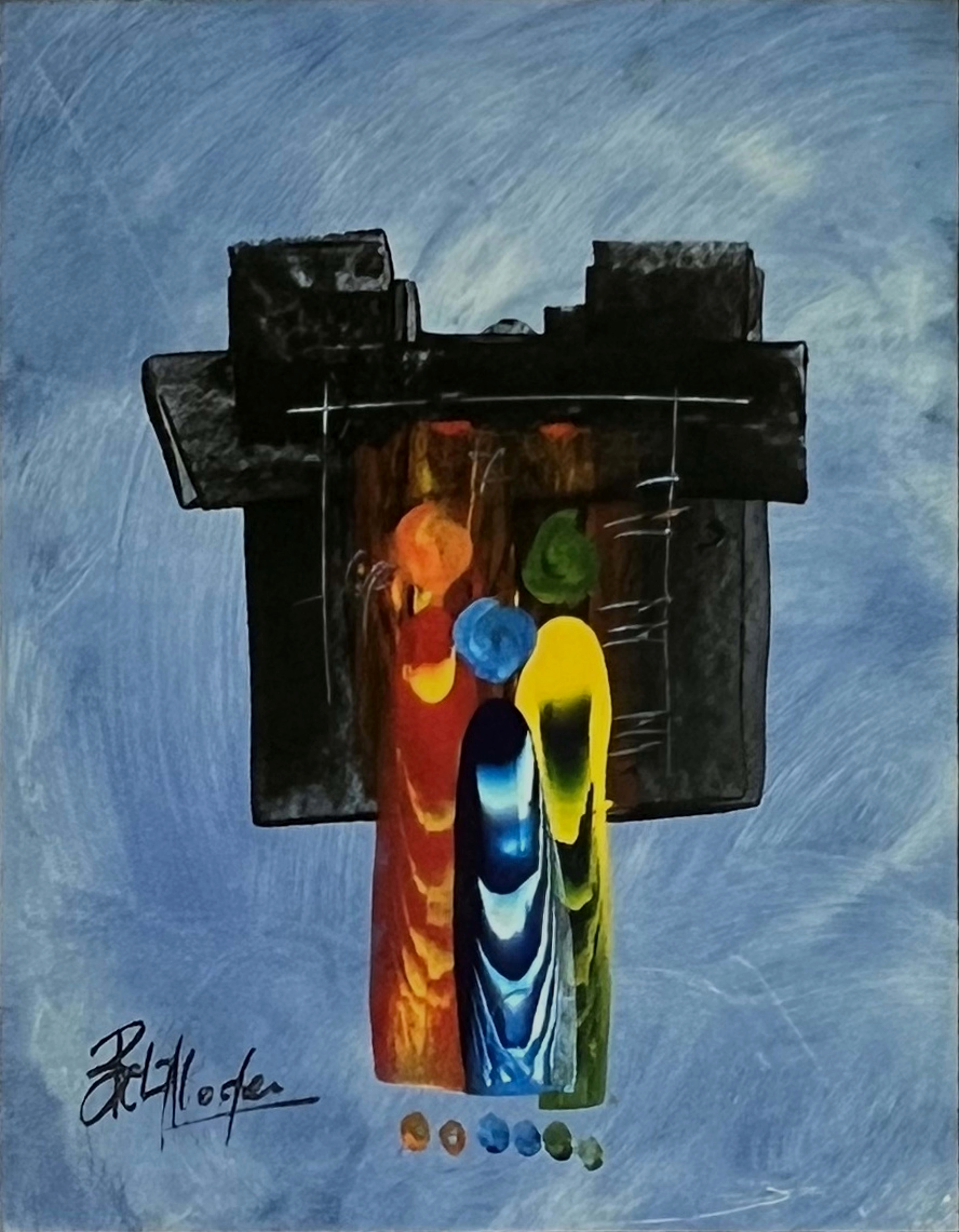 Tableau expressionniste marocain - duo devant porte noire