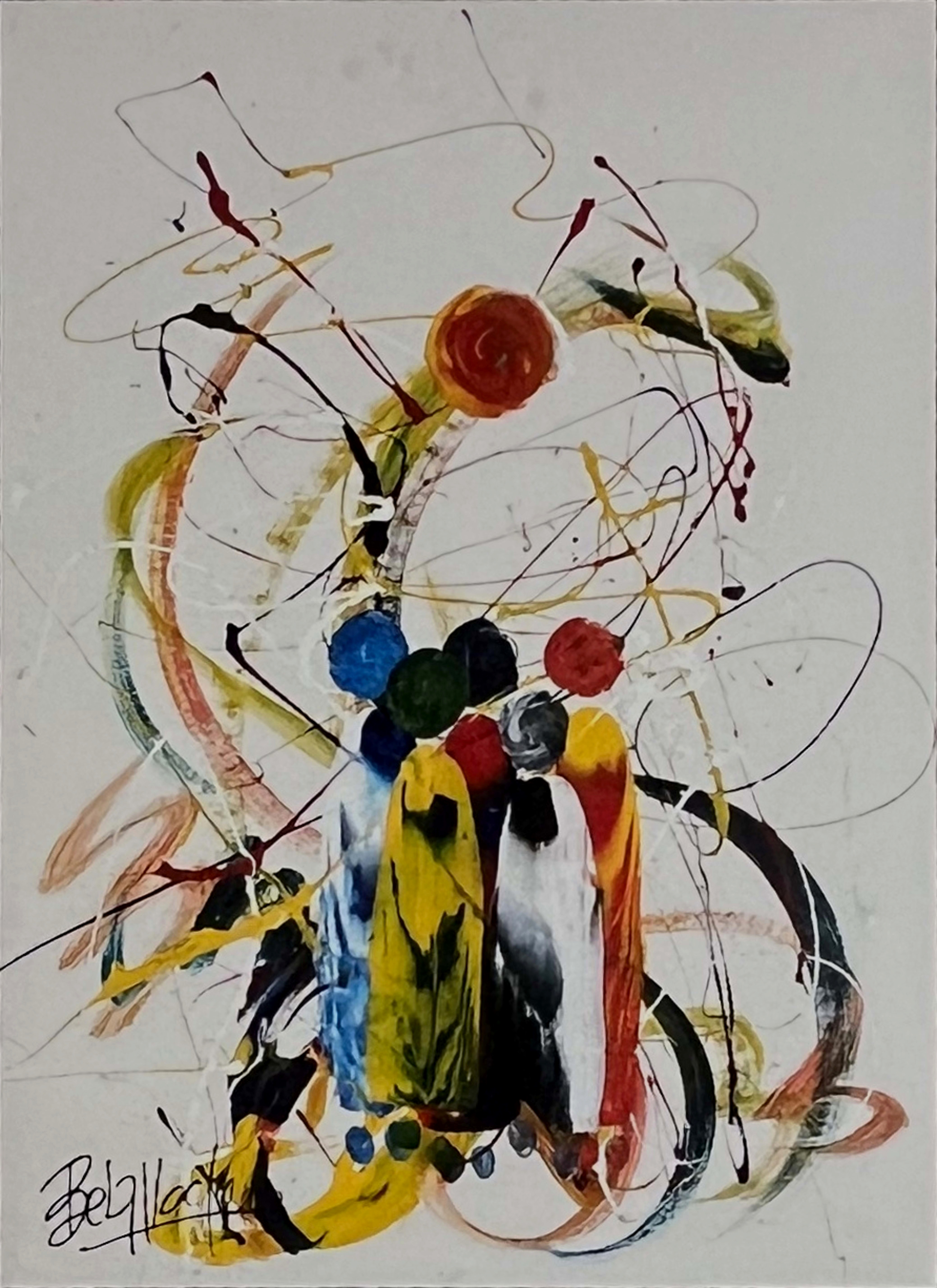 Tableau expressionniste marocain - groupe stylise et signes colorés