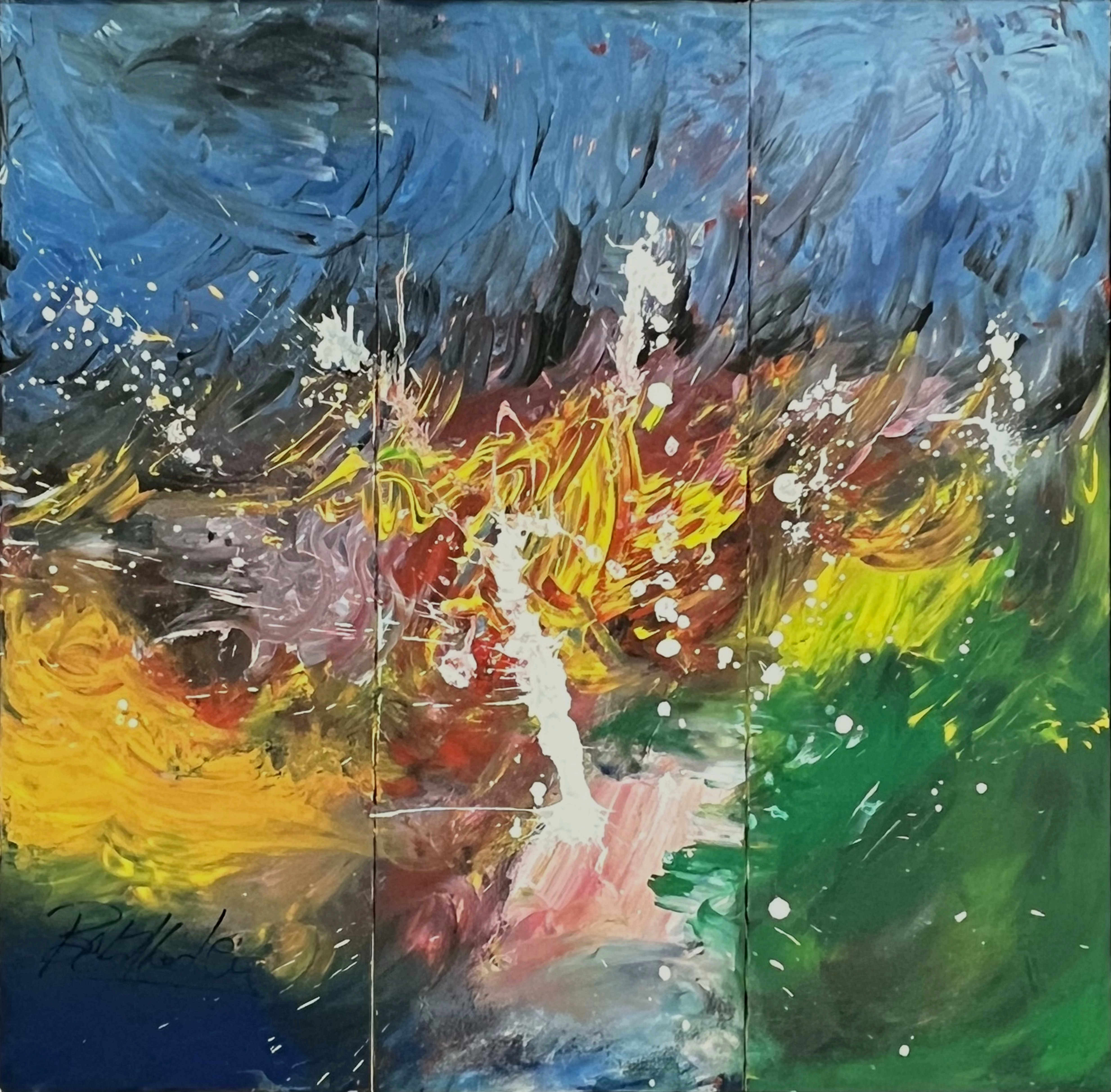 Tableau abstrait marocain - paysage abstrait aux eclats jaunes
