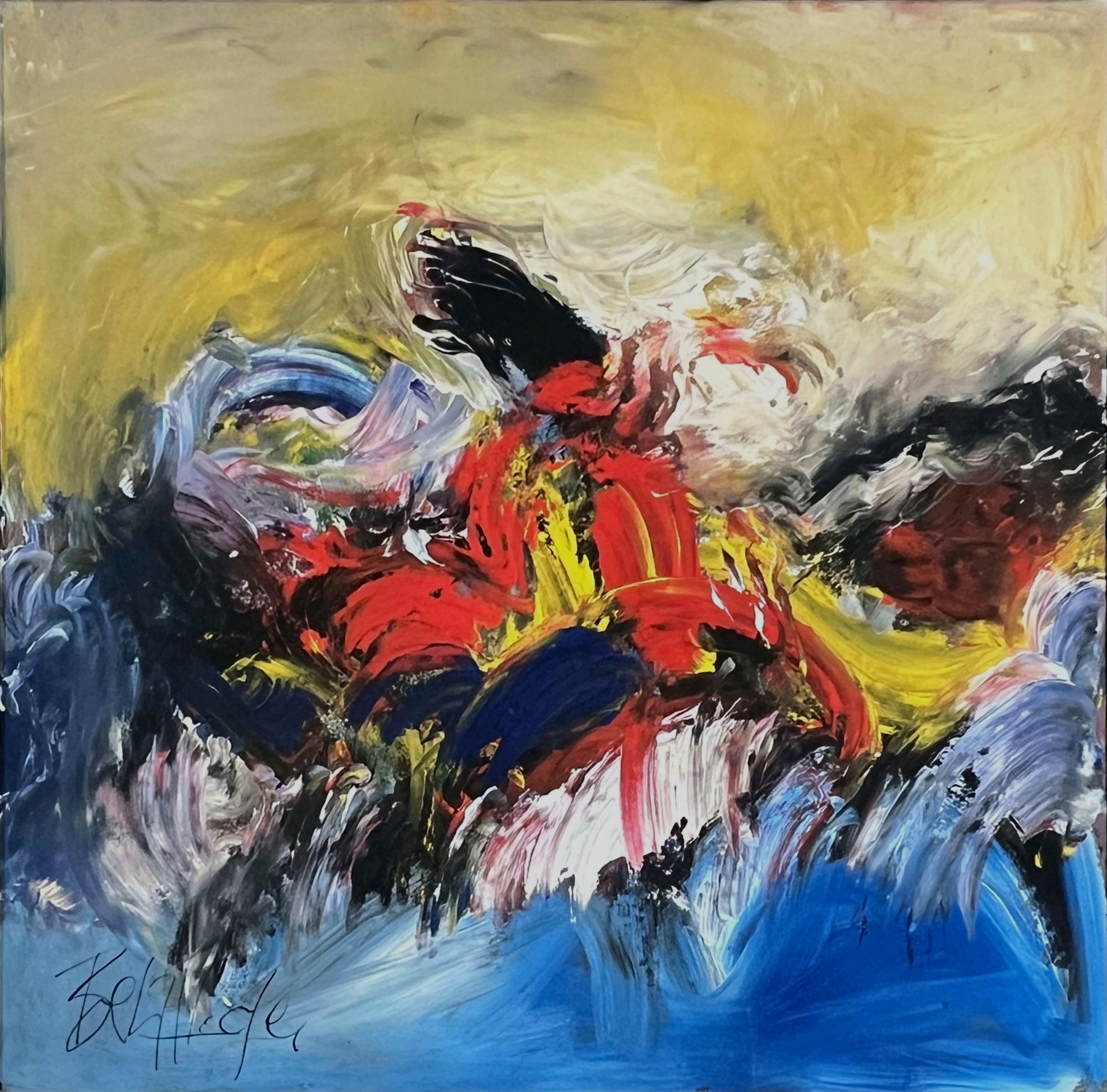 Tableau abstrait marocain - abstraction rouge bleu et noir