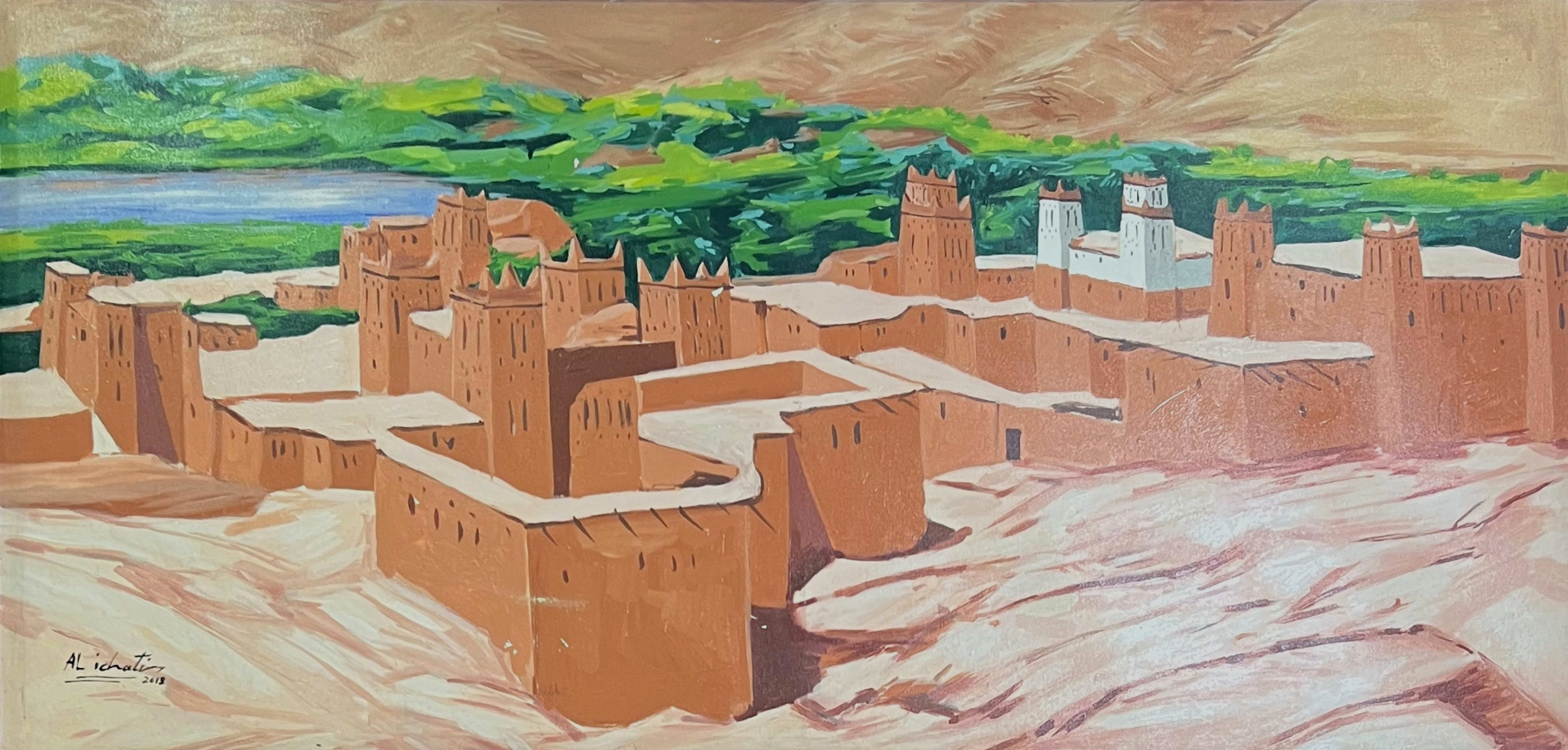 Tableau impressionniste marocain - ksar et oasis du sud marocain