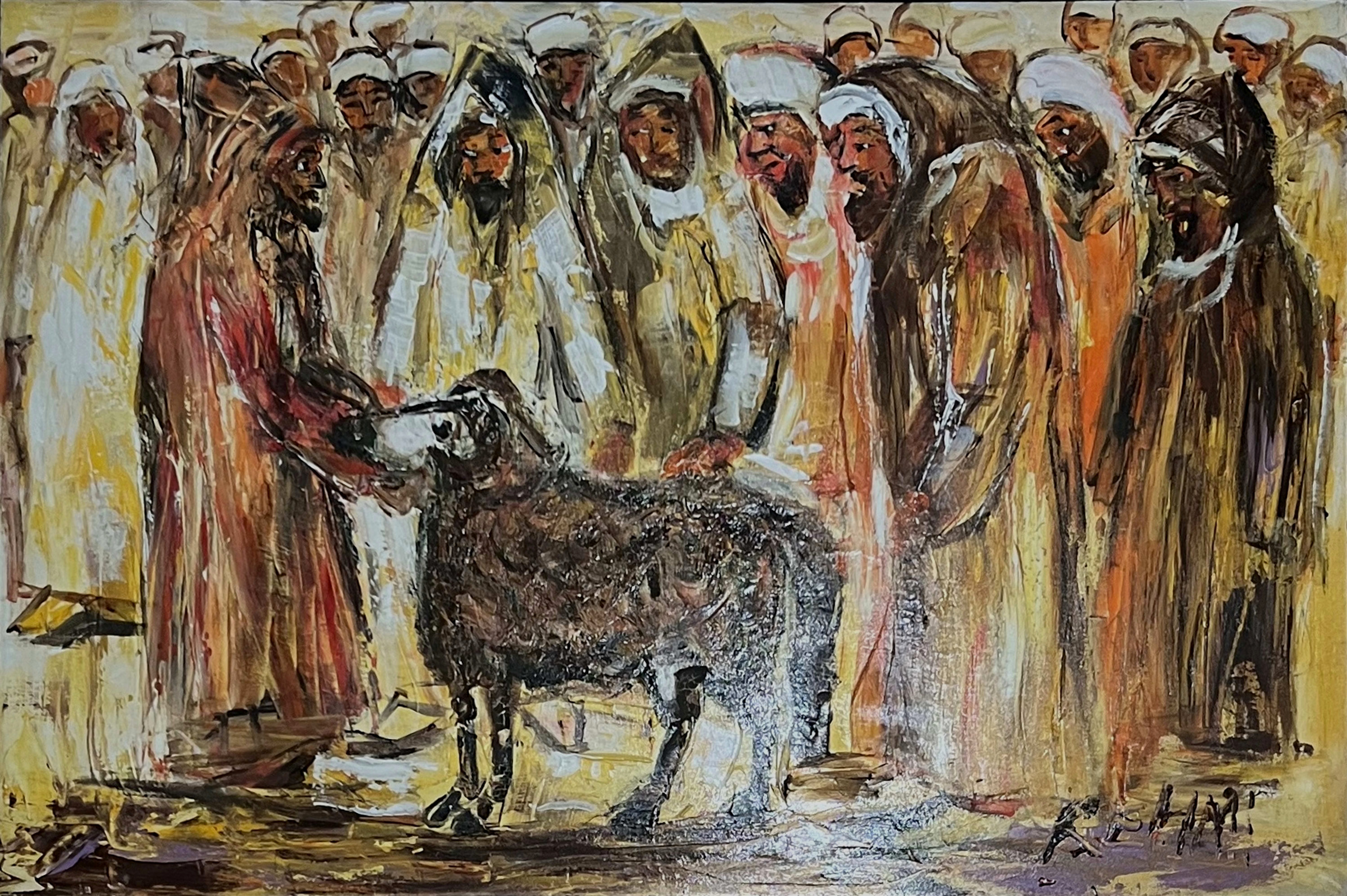Tableau figuratif marocain - cérémonie autour du mouton