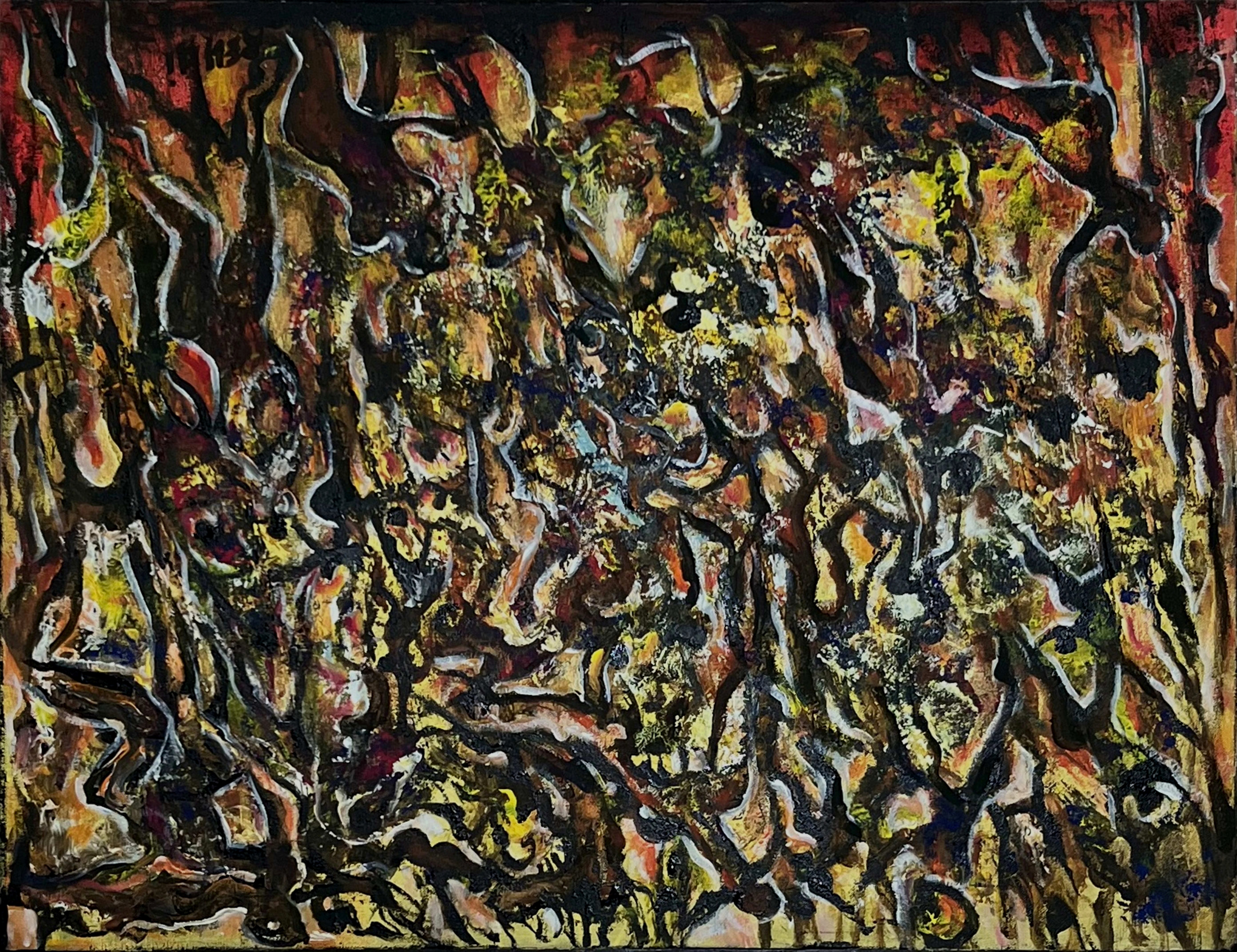 Tableau expressionniste marocain - foule nocturne expressionniste