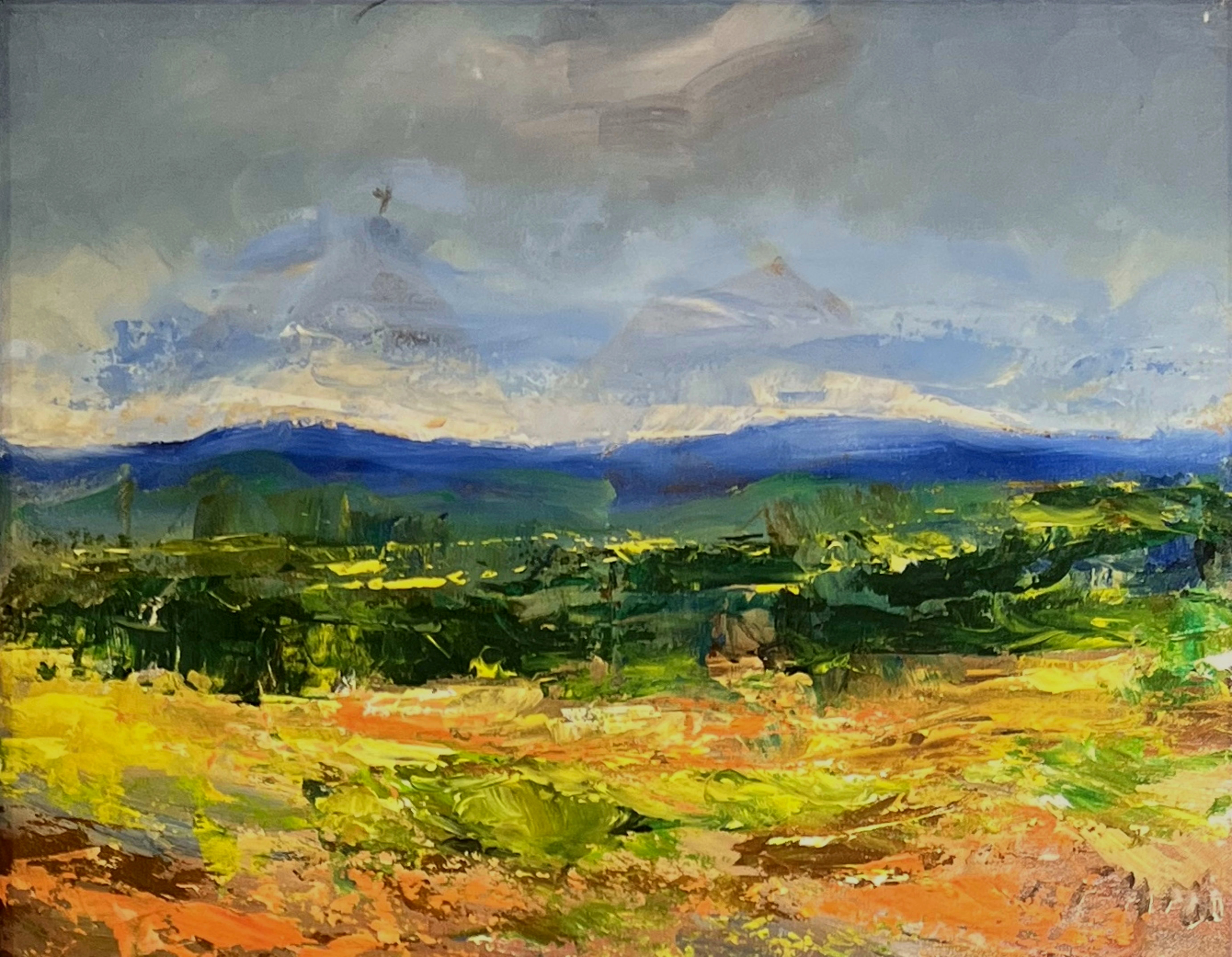 Tableau impressionniste marocain - paysage de montagne verdoyant