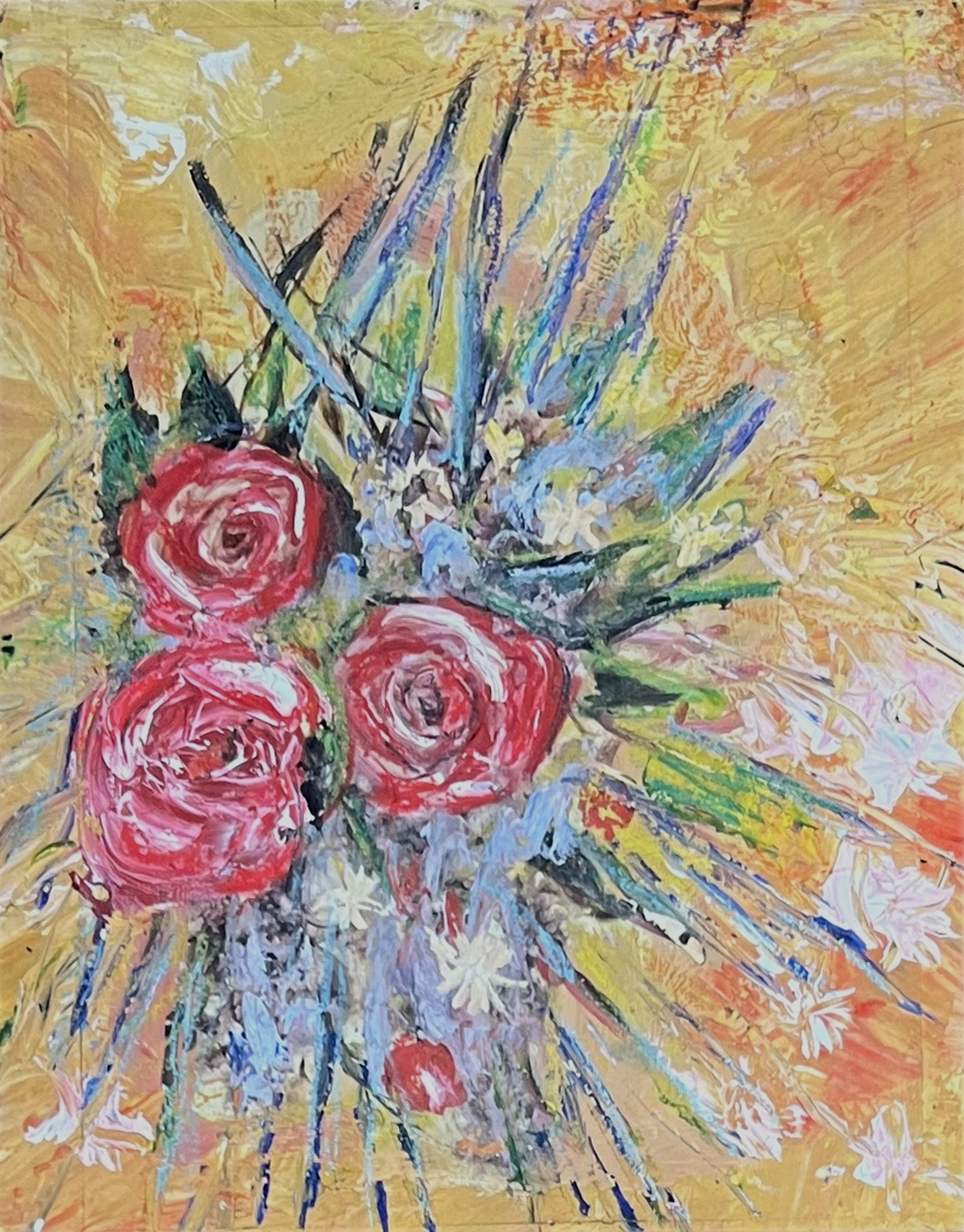 Tableau nature morte marocaine - bouquet de roses roses